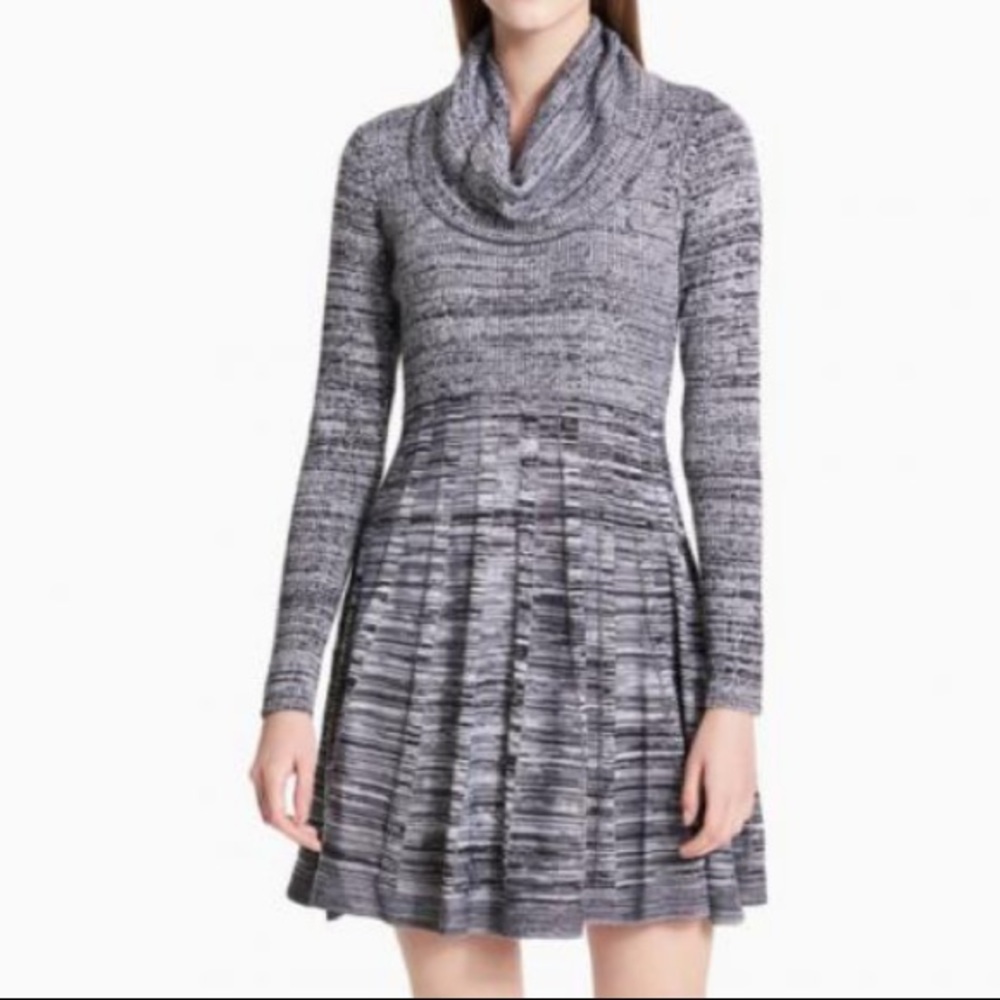 Calvin Klein Womens  Gray Marled Cowl Neck Fit & Flare Sweater Dress Size L